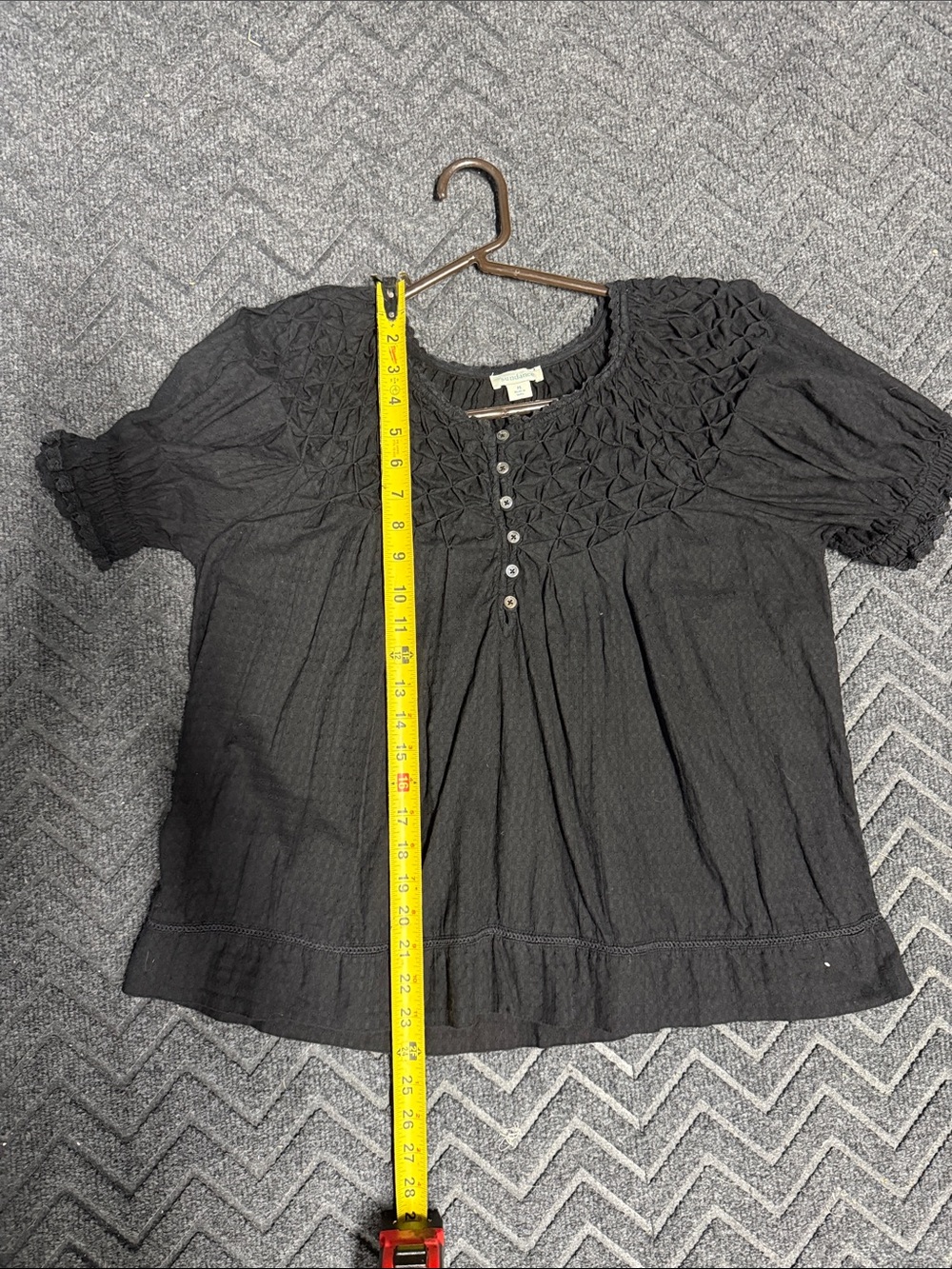 Sundance Sweatpea Black Smocked Button-Front Peasant Top - Picture 8 of 8